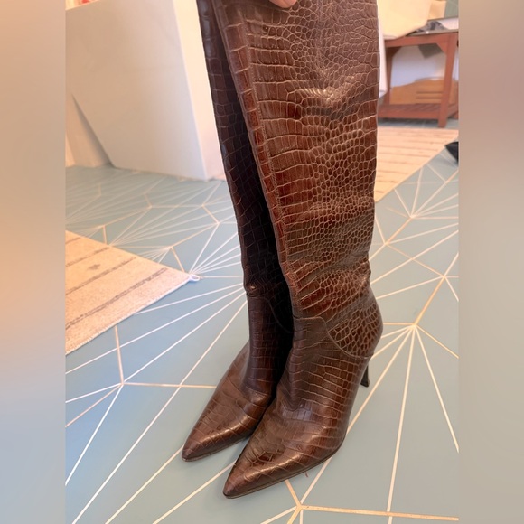 Via Spiga Shoes - Via Spiga Brown Leather (Faux Croc) Boots